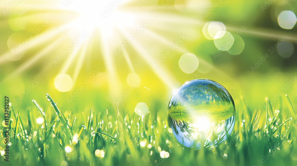 A dewdrop reflecting sunlight on grass, showcasing nature's beauty. Dewdrop. Illustration A dewdrop reflecting sunlight on grass, showcasing nature's beauty. Dewdrop. Illustration