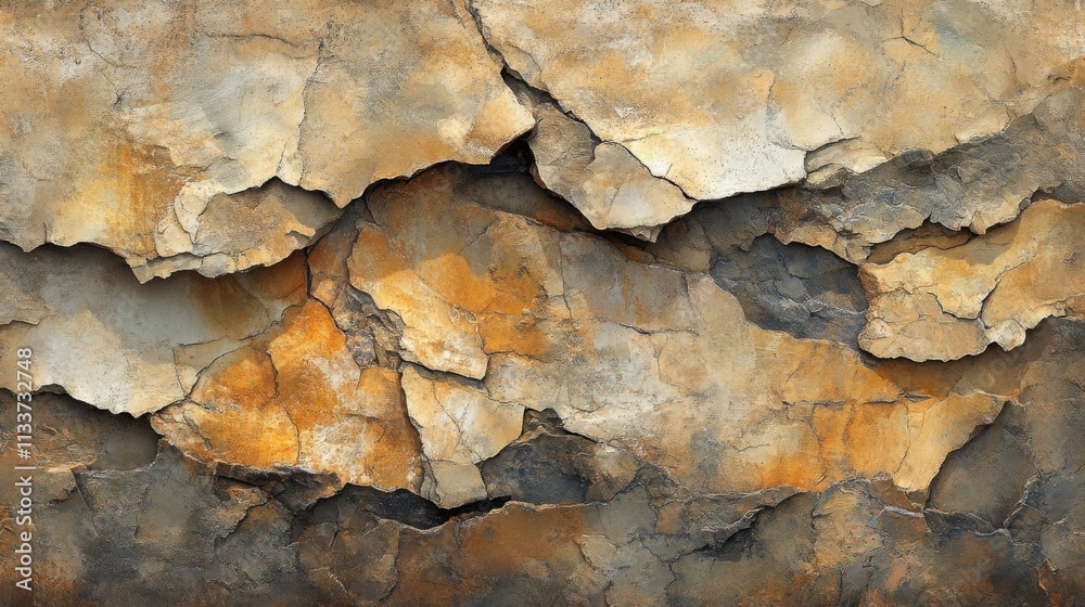 Fototapeta premium Cracked and Weathered Stone Wall with Natural Textures