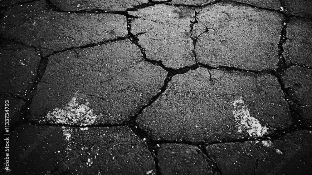 Obraz premium Cracked Asphalt with White Markings