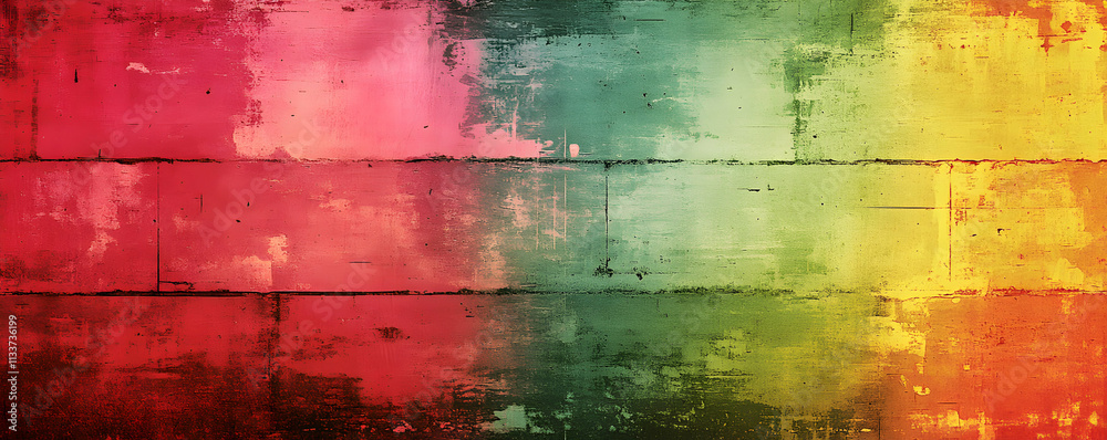Vibrant Hues on a Weathered Surface, Abstract Color Gradation Background, Showing Textured Blocks with Red, Green, and Yellow Paint, Creating a Dynamic and Artistic Composition. Vibrant Hues on a Weathered Surface, Abstract Color Gradation Background, Showing Textured Blocks with Red, Green, and Yellow Paint, Creating a Dynamic and Artistic Composition.