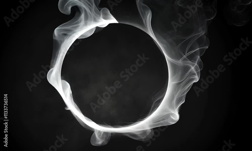 A circular smoke ring against a dark background, creating a mystical and ethereal effect.