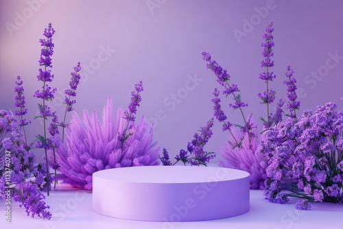 Lavender Podium with Flower Background for NatureThemed Product Showcase
