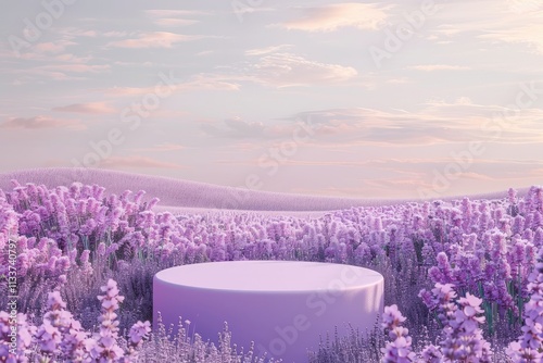 Lavender Podium with Flower Background for NatureThemed Product Showcase