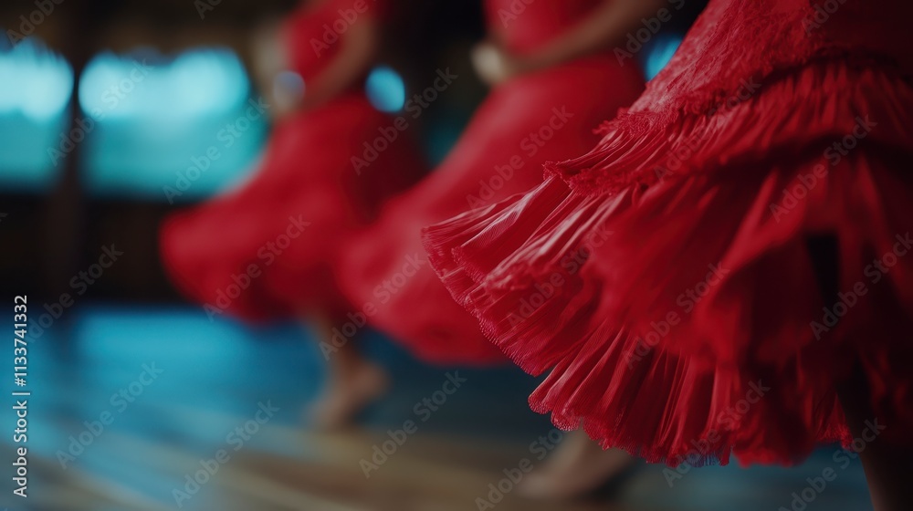 Obraz premium Red Dress Dance Motion Blur Women Performance Artistic Flowing Fabric Cultural Traditional Close Up