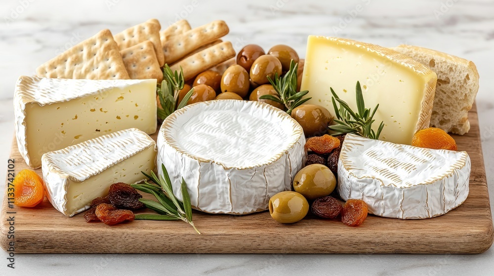 Delicious Cheese Platter with Crackers, Olives and Dried Fruits Delicious Cheese Platter with Crackers, Olives and Dried Fruits