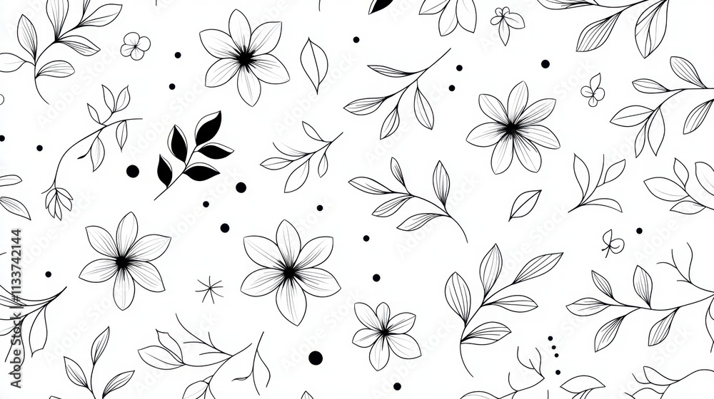 Seamless Black and White Floral Pattern Seamless Black and White Floral Pattern