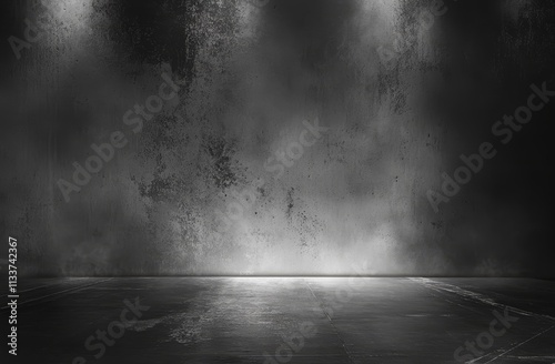 Dark grunge textured wall and floor with spotlights.