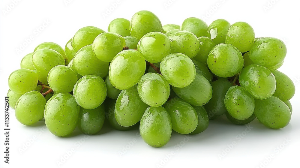 Fresh green grape bunch isolated on white background, showcasing vibrant color and juicy texture, perfect for healthy snacking or culinary use Fresh green grape bunch isolated on white background, showcasing vibrant color and juicy texture, perfect for healthy snacking or culinary use