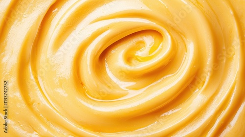 Creamy Yellow Sauce Swirl Close-Up in Soft Focus for Food Styling photo