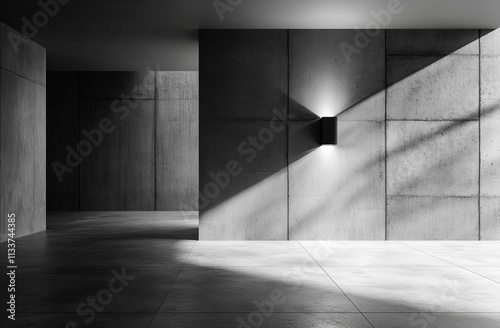 Sunlit minimalist concrete room interior.