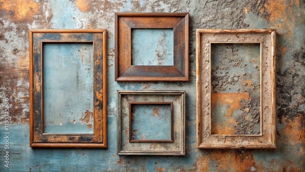 Four Rustic Wooden Frames on a Weathered Textured Background Four Rustic Wooden Frames on a Weathered Textured Background