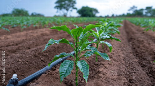 Modern drip irrigation system among coffee trees enhances growth and sustainability in agriculture