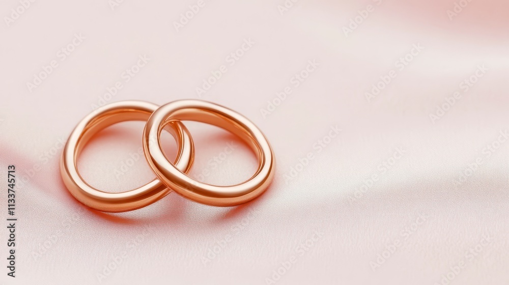 Rose Gold Wedding Rings on Pink Silk Fabric Rose Gold Wedding Rings on Pink Silk Fabric