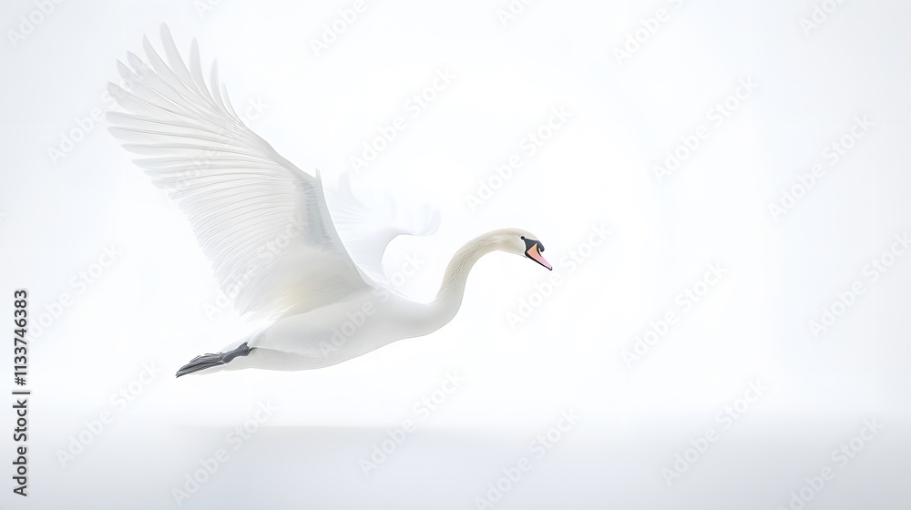 Obraz premium 1. A graceful white swan gliding across a pristine white background