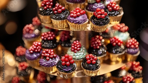 Colorful Cupcakes Displayed on a Stacked Stand