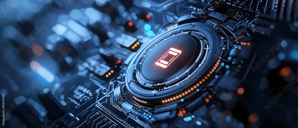 A restart button on a futuristic screen glowing brightly in a dimly lit room. A restart button on a futuristic screen glowing brightly in a dimly lit room.