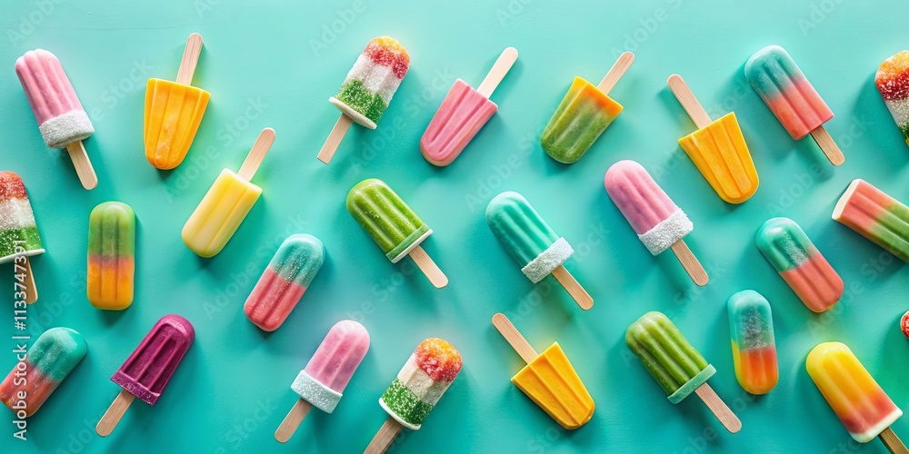 Summertime Treats A Colorful Arrangement of Frozen Popsicles on a Vibrant Background Summertime Treats A Colorful Arrangement of Frozen Popsicles on a Vibrant Background