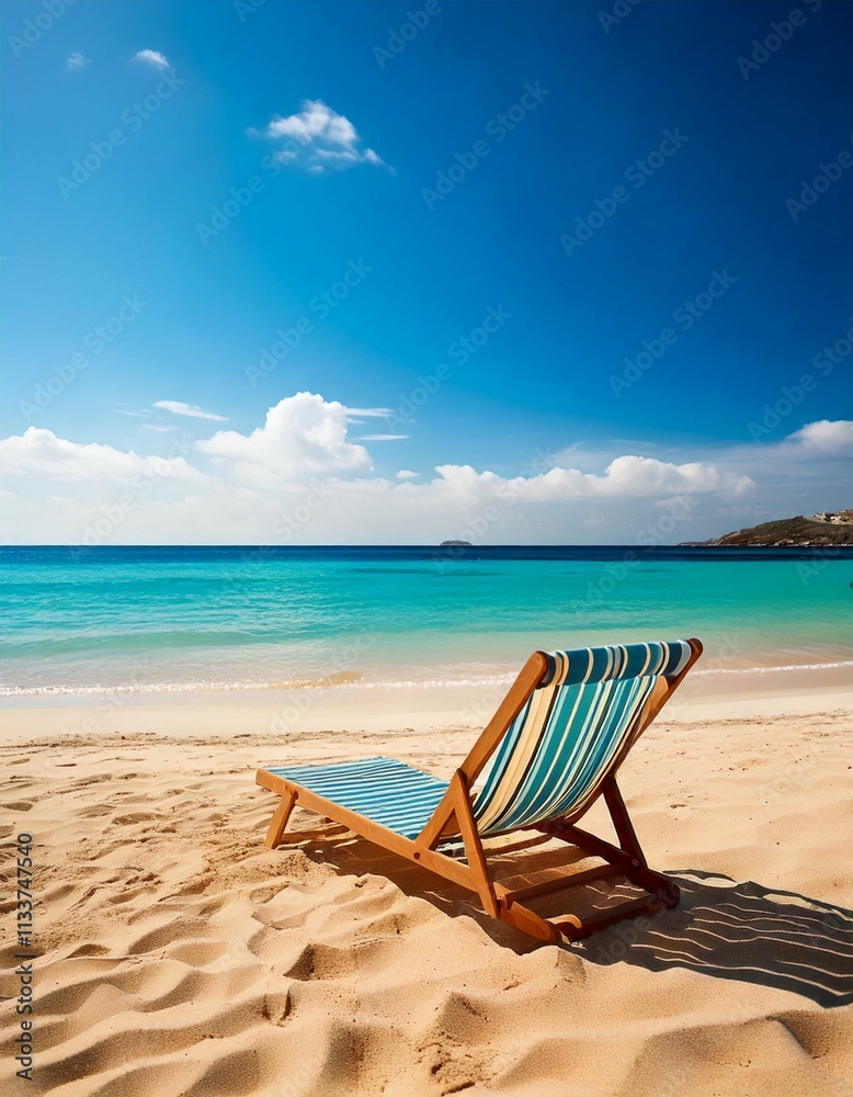 single sun lounger desk chair on an empty beach single sun lounger desk chair on an empty beach