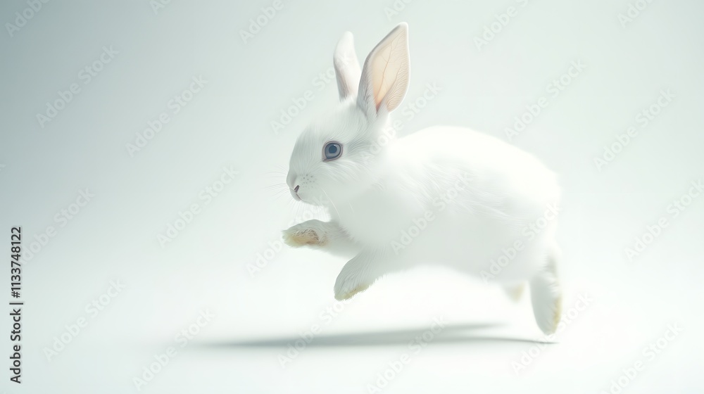 Fototapeta premium 14. A pure white bunny hopping across a clean white surface