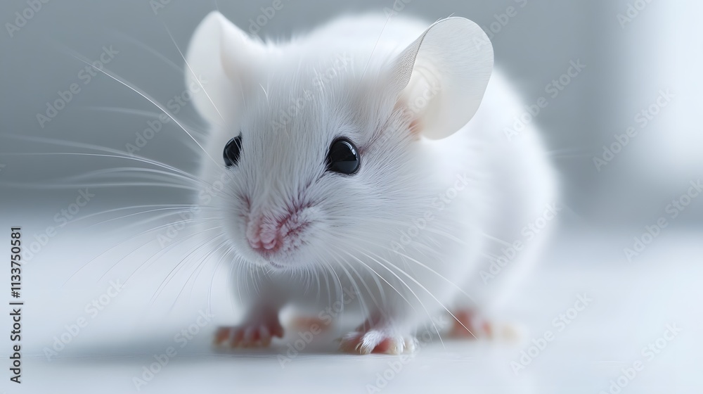 51. A delicate white mouse with its whiskers twitching against a white surface