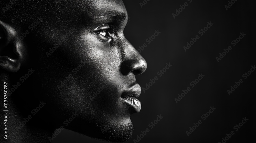 Black and White Profile of a Man Looking Away Black and White Profile of a Man Looking Away