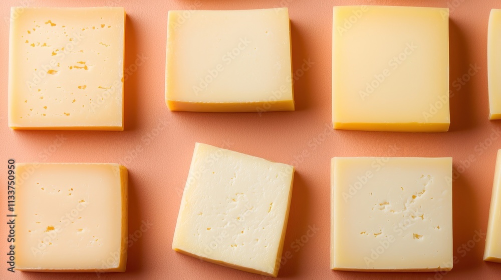 Various Assorted Cheese Slices on a Textured Background Various Assorted Cheese Slices on a Textured Background