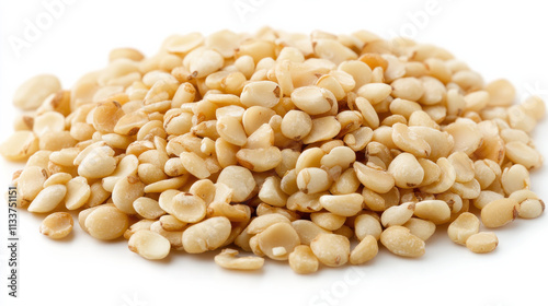 Sesame seeds are small, beige, and oval shaped, commonly used in cooking and baking. They add flavor and texture to various dishes, enhancing culinary experiences