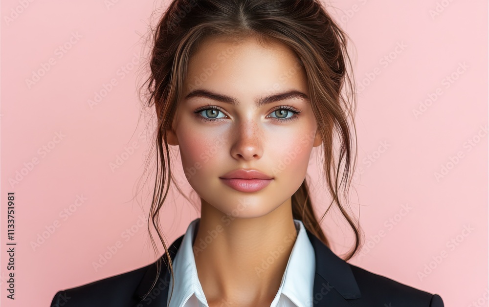 A woman in a suit is smiling for the camera A woman in a suit is smiling for the camera