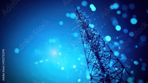 Abstract representation of an antenna mast against a blue background.