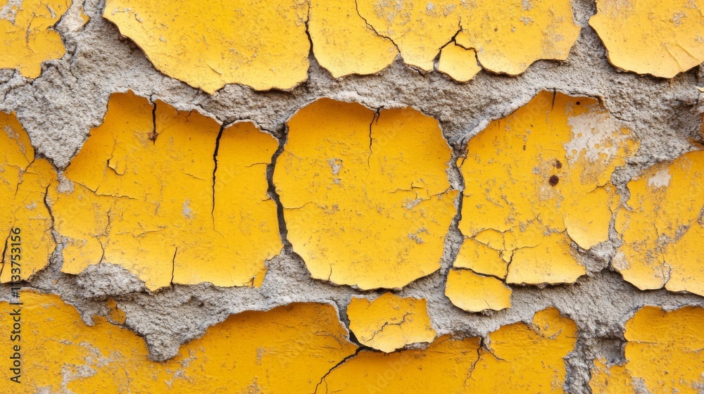 Obraz premium Cracked and Peeling Yellow Paint on a Concrete Wall