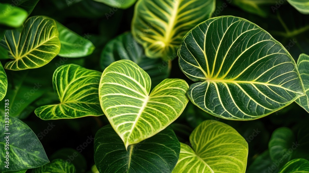 Vibrant green leaves with striking yellow veins display natural beauty Vibrant green leaves with striking yellow veins display natural beauty