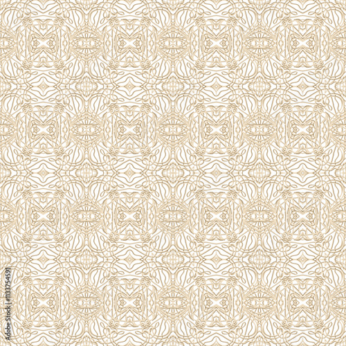 Seamless golden  flourish laced ornament, ornamental texture, woven laced abstract pattern, on white background