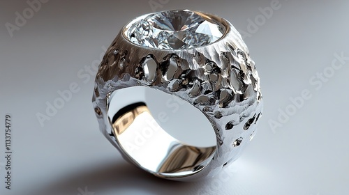 Stunning Diamond Silver Ring: Modern, Textured Design photo