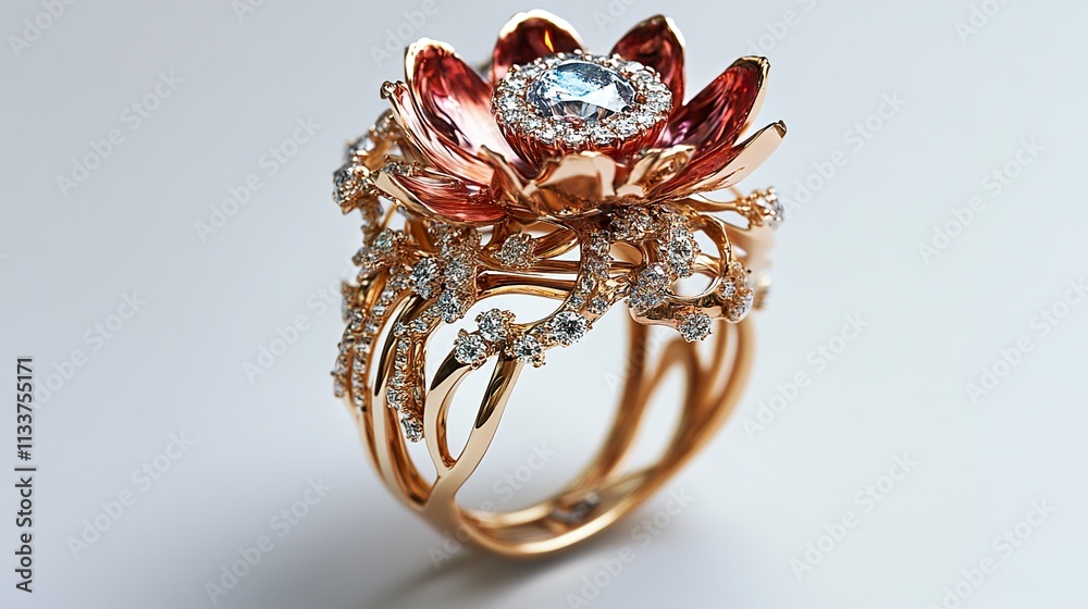 Stunning Lotus Diamond Ring: Exquisite Gold Jewelry Stunning Lotus Diamond Ring: Exquisite Gold Jewelry