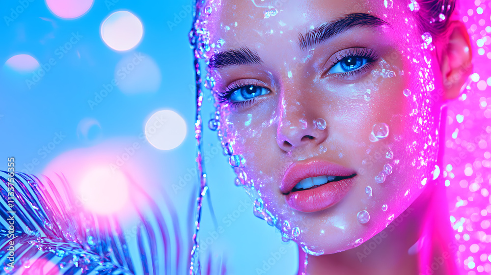 A Conceptual Exploration of Advanced Skincare and Cosmetic Innovation, Blending Organic Patterns, Bioluminescence, and Minimalist 3D Aesthetics