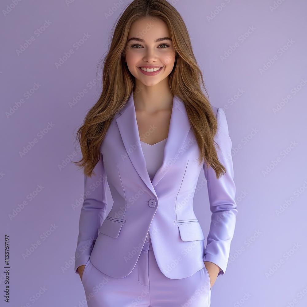 A woman with long hair and a suit is smiling for the camera A woman with long hair and a suit is smiling for the camera
