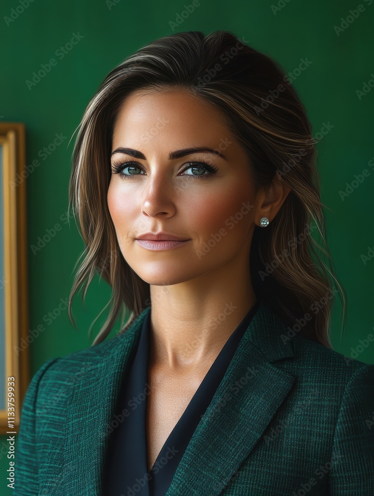 Fototapeta premium A woman in a suit is smiling for the camera