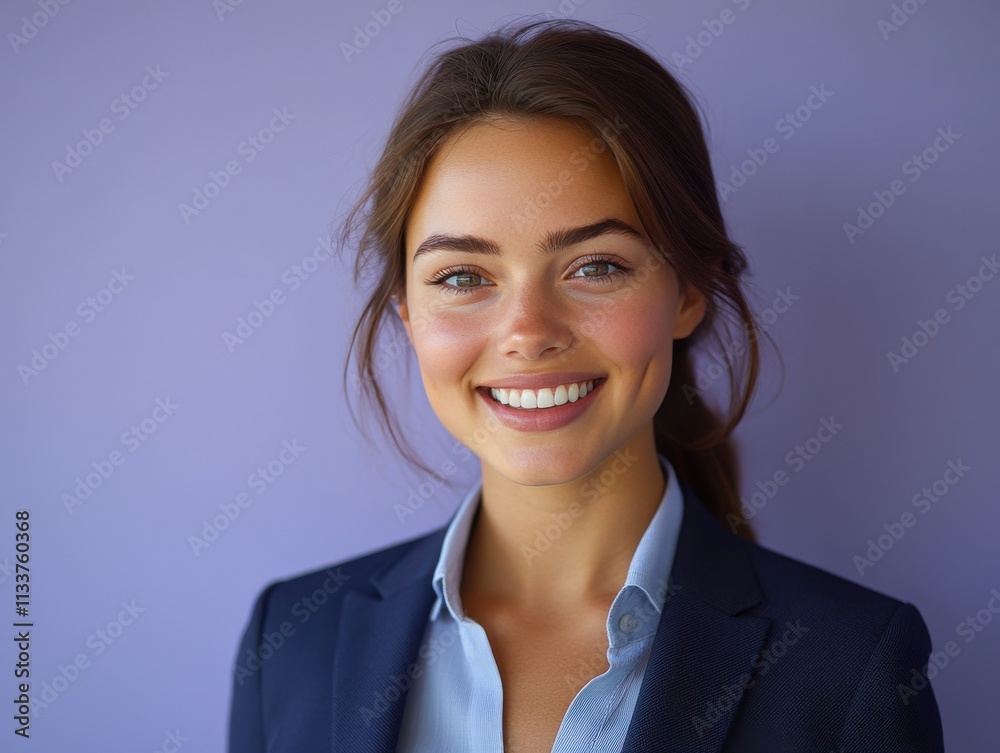 A woman in a suit is smiling for the camera A woman in a suit is smiling for the camera