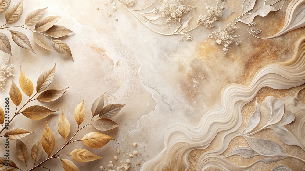 Elegant Beige and Gold Floral Arrangement on a Marble Background Elegant Beige and Gold Floral Arrangement on a Marble Background