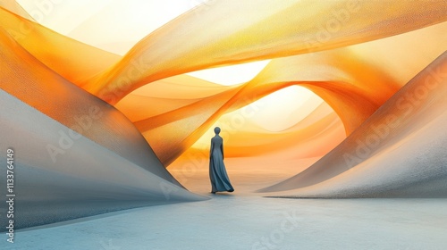 Solitary Figure Amidst Orange And Grey Sandscapes photo