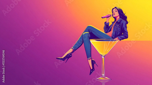 karaoke with cocktail vector singer style	