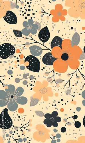 floral flower and leaf elements modern doodle illustrator seamless pattern for wallpaper or background