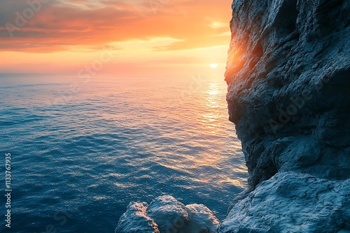 Sunset over the Ocean from a Clifftop Vista