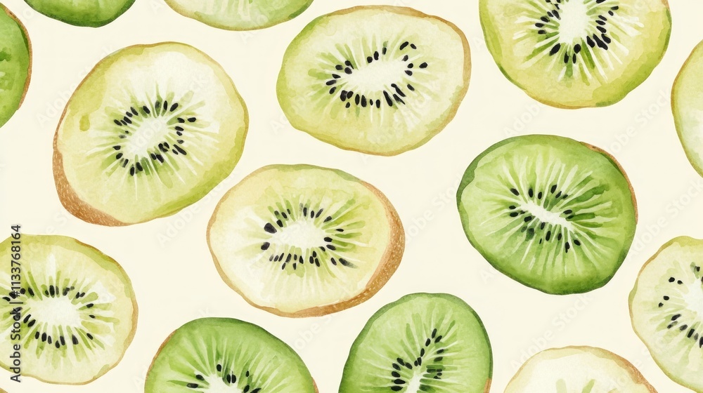 Watercolor painting of sliced kiwi fruit Watercolor painting of sliced kiwi fruit