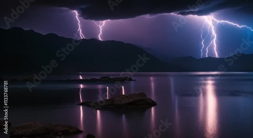a view of dark clouds and lightning striking