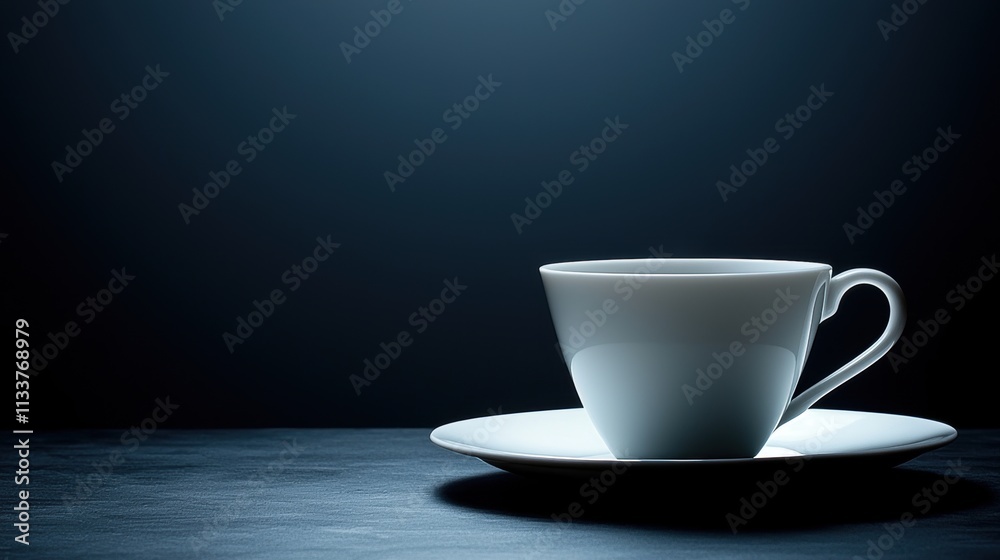 Single White Coffee Cup on Dark Background Single White Coffee Cup on Dark Background