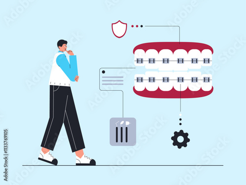 Dentist checking braces.. Dentist illustration. Flat vector illustrations