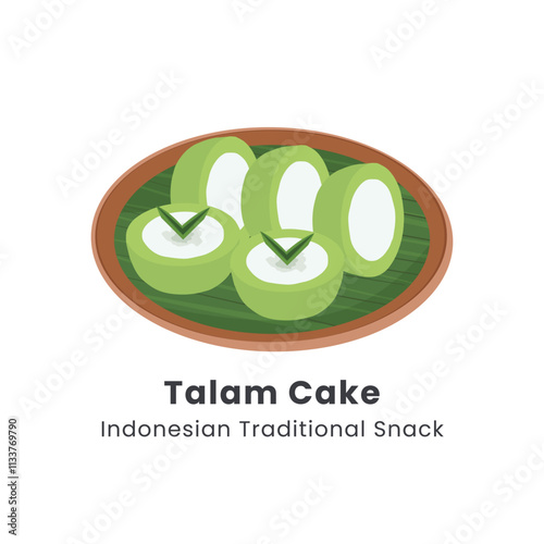 Hand drawn vector illustration of talam cake or in indonesia called kue talam with pandan leaves