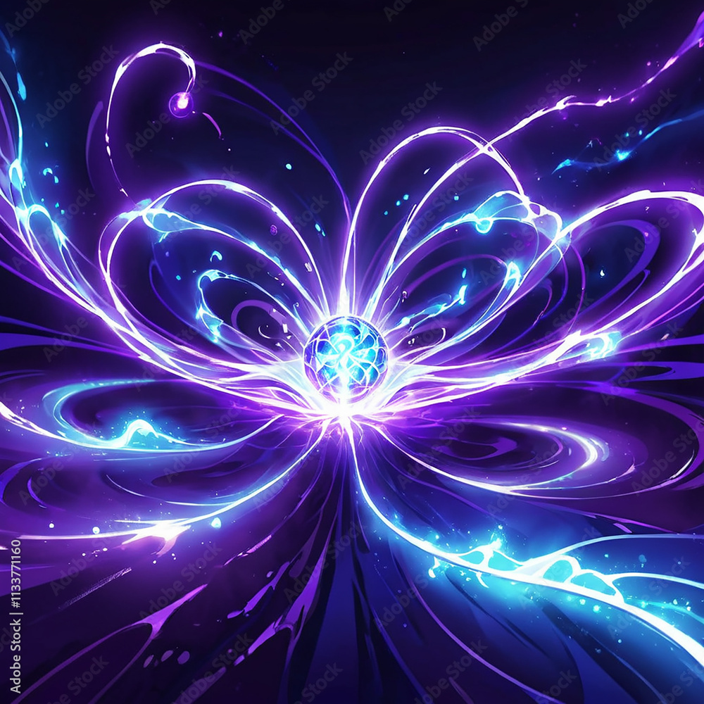 An abstract digital artwork featuring a swirling, luminescent design in shades of purple and blue. A central orb glows brightly, surrounded by ethereal light streaks. The background is dark. An abstract digital artwork featuring a swirling, luminescent design in shades of purple and blue. A central orb glows brightly, surrounded by ethereal light streaks. The background is dark.