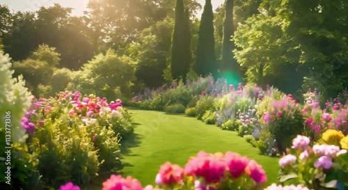 the flowers in the garden are beautiful on a sunny day
